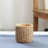 Retro Boho Natural Rattan Texture Cement Planter
