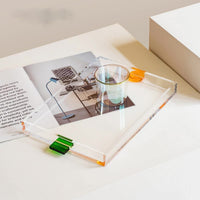 rectangle acrylic orange and green handle serving tray