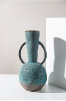 Bulbous Teal Gray Vintage Textured Ceramic Vase