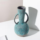 Bulbous Teal Gray Vintage Textured Ceramic Vase
