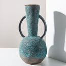 Bulbous Teal Gray Vintage Textured Ceramic Vase
