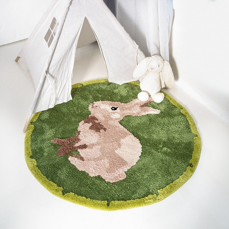 Round plush rug panda bunny fluffy cozy durable bedroom floor mat home décor
