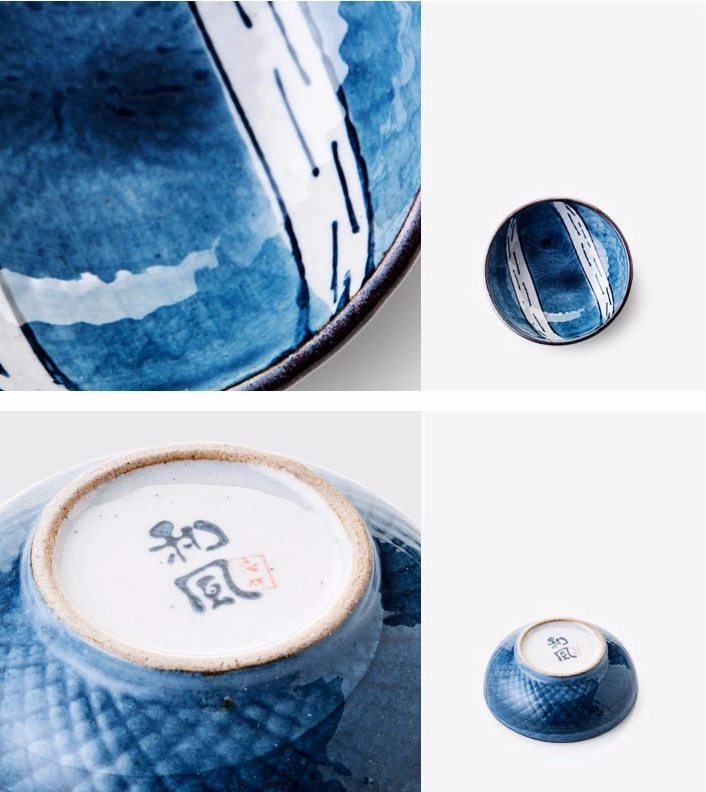 white and blue Nori Porcelain sauce dish