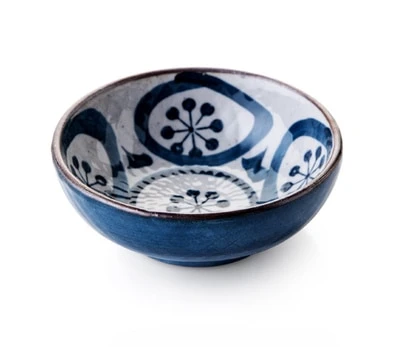 white and blue Nori Porcelain sauce dish