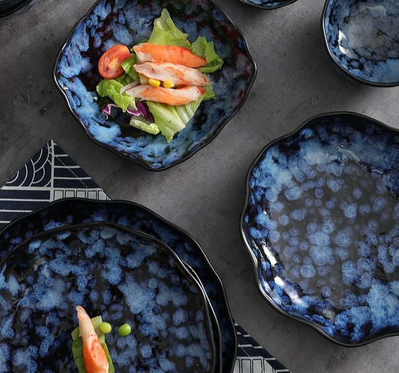 Round Indigo Blue Porcelain Deep Salad Rice Bowl