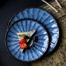 Japanese Style Ceramic Deep Blue HD Cat Eye Round Plate