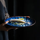 Japanese Style Ceramic Deep Blue HD Cat Eye Round Plate