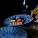 Japanese Style Ceramic Deep Blue HD Cat Eye Round Plate