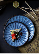 Japanese Style Ceramic Deep Blue HD Cat Eye Round Plate
