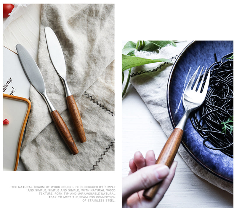 Only Natural Stainless Steel and Wood Flatware Set-Letifly Lights and Decor