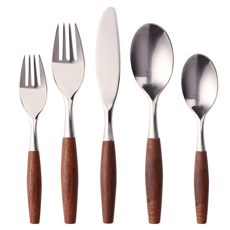 Only Natural Stainless Steel and Wood Flatware Set-Letifly Lights and Decor