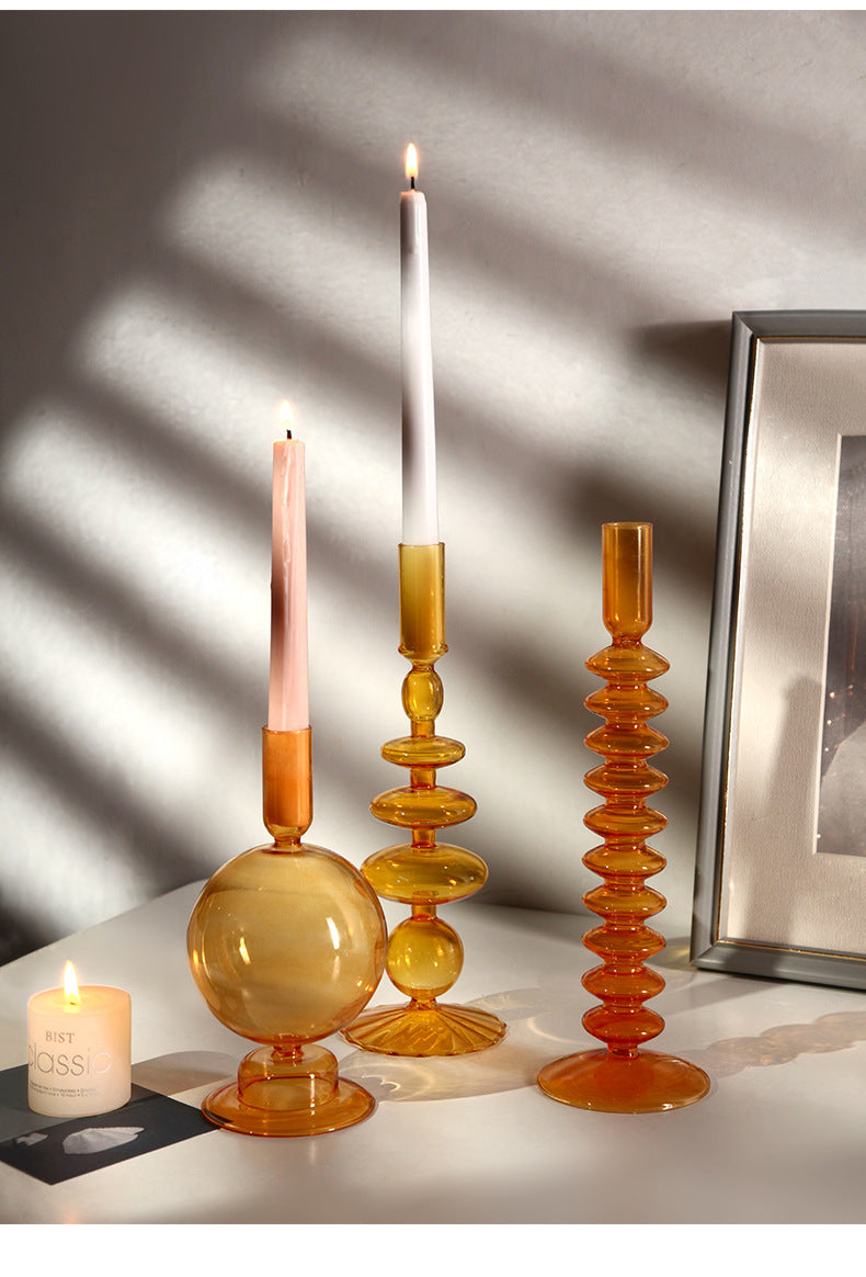 abstract blown glass orange candle holders