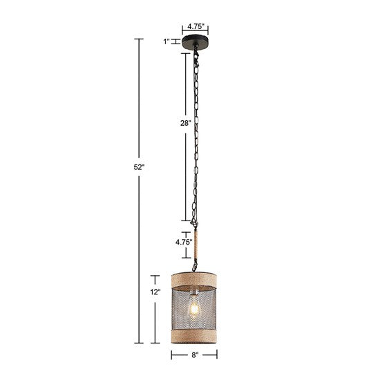 Orion Natural Rope and Metal Mesh Cylinder Pendant-Letifly Lights and Decor