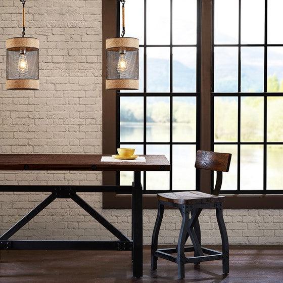 Orion Natural Rope and Metal Mesh Cylinder Pendant-Letifly Lights and Decor