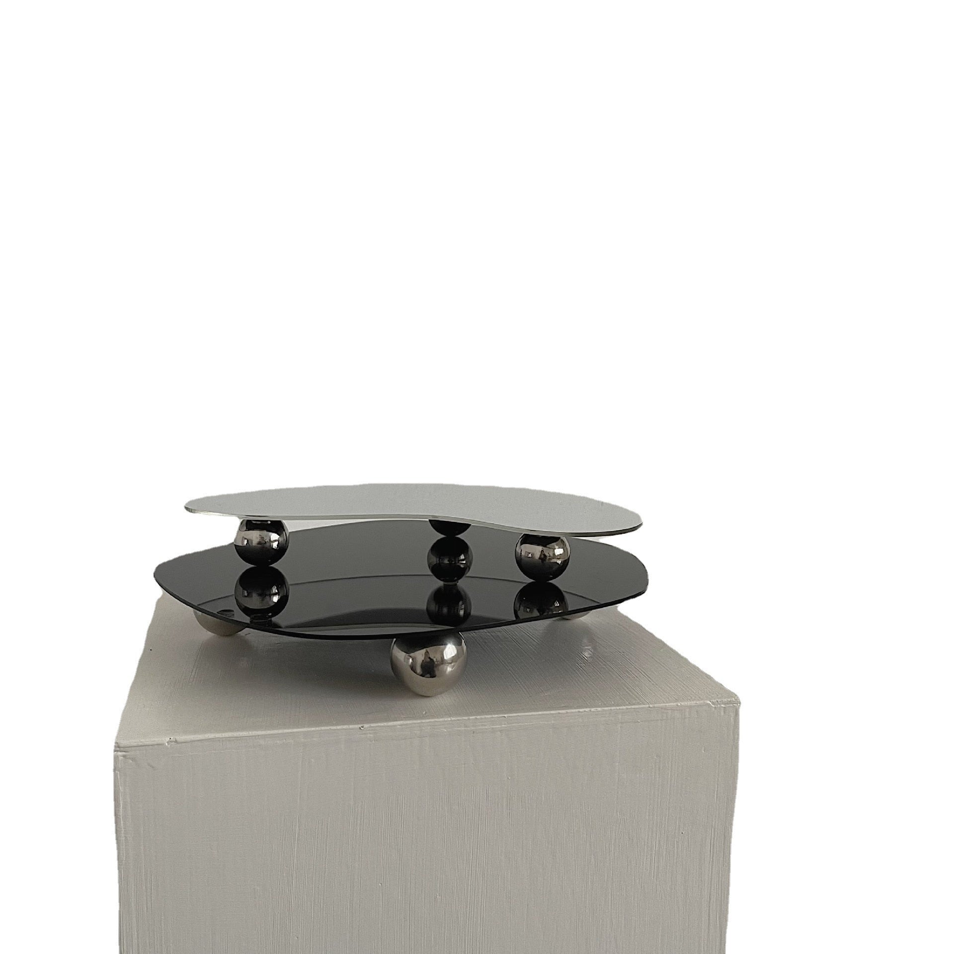 Acrylic Irregular Shaped Tray Mirror and Black Design With Bottom Support Tray