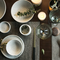 Fine porcelain ceramic White with black flecks dinner plates and bowls