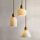 Pleated Ceramic Brass Cocoon Pendant Light white shade with gold brass accents pleated texture E14 base adjustable 1.5m cord