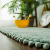 Pom-pom Trimmed Oval Anti-skid Bathroom Kitchen Rug Mint