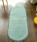 Pom-pom Trimmed Oval Anti-skid Bathroom Kitchen Rug Mint