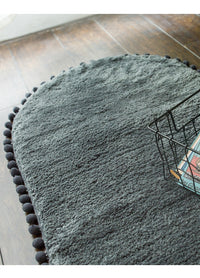 Pom-pom Trimmed Oval Anti-skid Bathroom Kitchen Rug Dark Grey