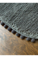 Pom-pom Trimmed Oval Anti-skid Bathroom Kitchen Rug Dark Grey
