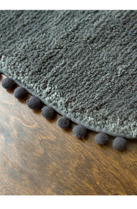 Pom-pom Trimmed Oval Anti-skid Bathroom Kitchen Rug Dark Grey