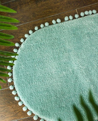 Pom-pom Trimmed Oval Anti-skid Bathroom Kitchen Rug Mint