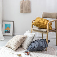 square Cotton, Polyester Embroidered tassel yellow white beige grey cushion cover with zipper
