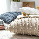 square Cotton, Polyester Embroidered tassel yellow white beige grey cushion cover with zipper