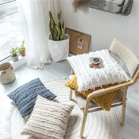 square Cotton, Polyester Embroidered tassel yellow white beige grey cushion cover with zipper