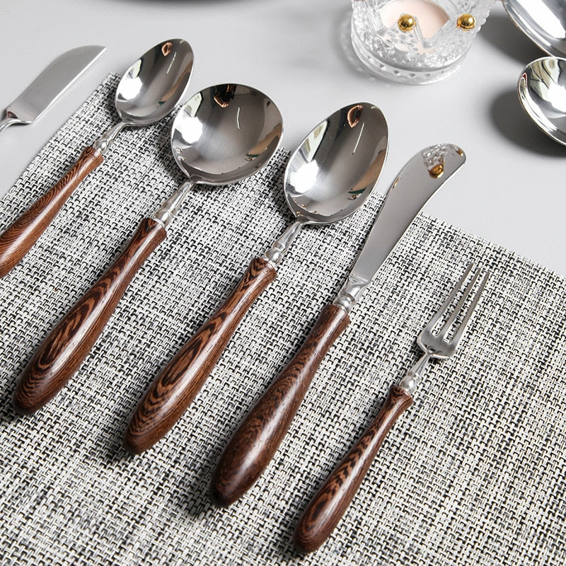 Retro Swirl Wood Flatware 4 Pc Set-Letifly Lights and Decor