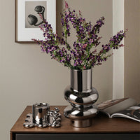 Silver Plated Metallic Ceramic Vase  Round Bubble Stacked