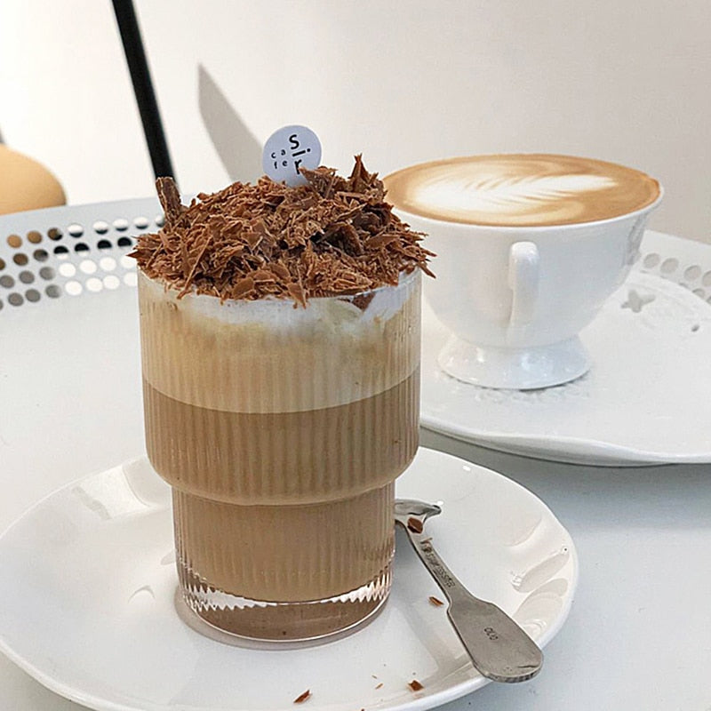 Round Transparent Ridged Latte Glass 