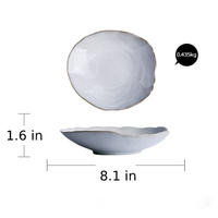 round abstract gold trim edges white ceramic plate