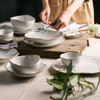 round abstract gold trim edges white ceramic dinnerware
