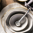 round abstract gold trim edges white ceramic dinnerware