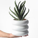 White Round Rolls Ceramic Plant Pot
