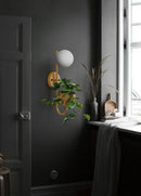 vertical abstract iron yellow frosted glass with plant container wall lamp