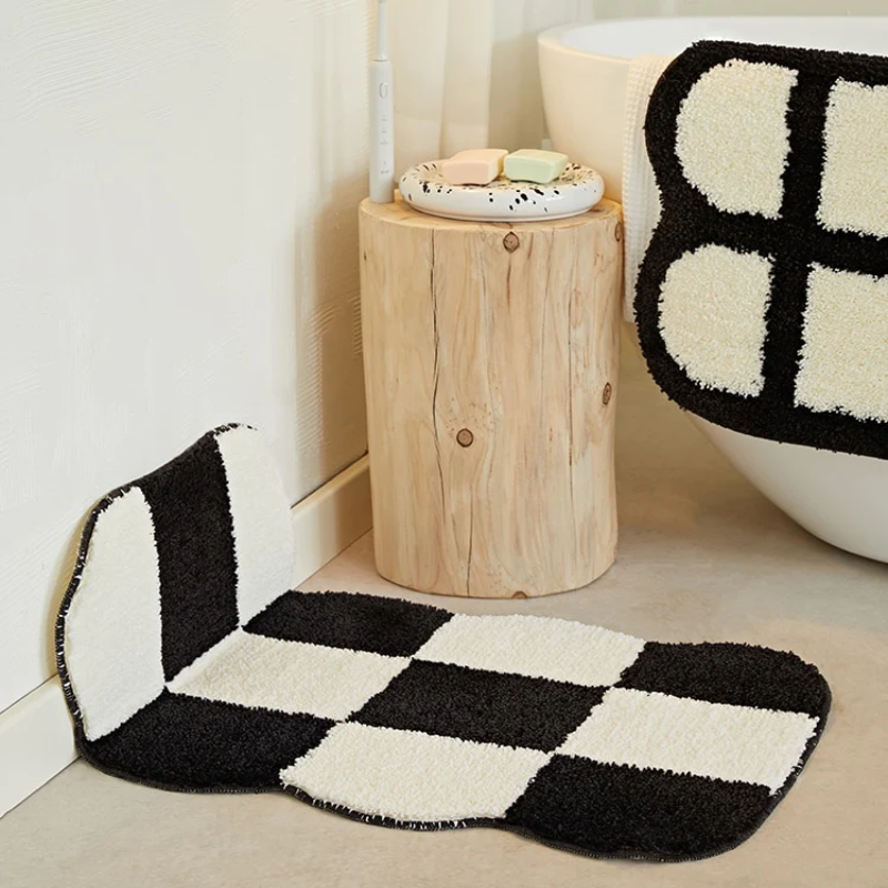 Anti- slip Checkered Carpet Fluffy Grids Design Rug 