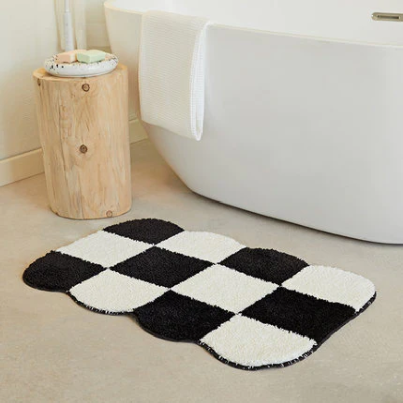 Anti- slip Checkered Carpet Fluffy Grids Design Rug 