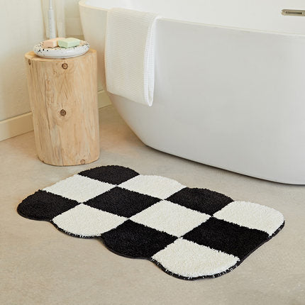 Anti- slip Checkered Carpet Fluffy Grids Design Rug 