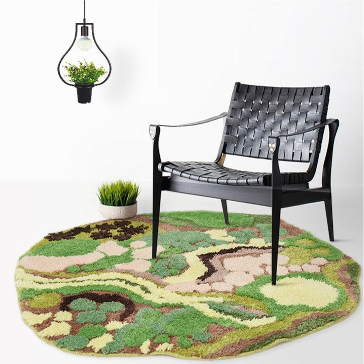 3D Pattern Rug Wool Floor Mat in Green Color for Living Room Decoration