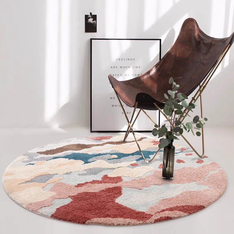 3D Pattern Rug Wool Floor Mat in Pink Color for Living Room Decoration