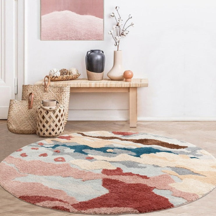3D Pattern Rug Wool Floor Mat in Pink Color for Living Room Decoration