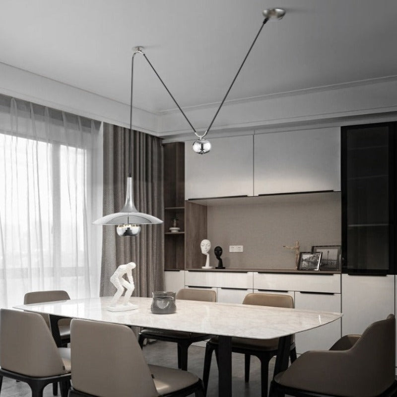 Creative Pendant Light Adjustable Shift Lamps Retro Mid Century Plated Silver