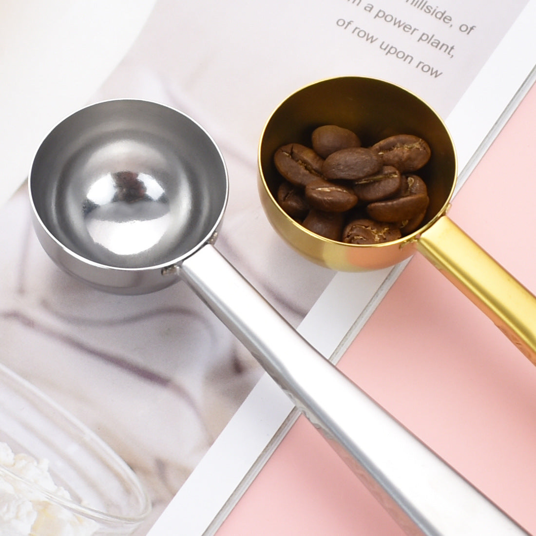 Stainless Steel Multifunctional Coffee Spoon and Sealing Clip Silver Gold 