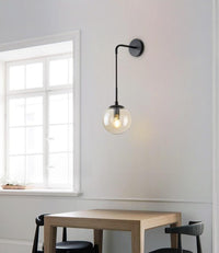 globe clear glass Antique Gold-tone Black metal hanging wall sconce