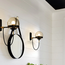 globe clear glass Antique Gold-tone Black metal hanging wall sconce with stand