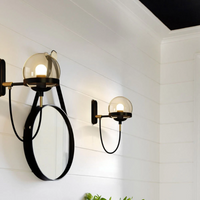 globe clear glass Antique Gold-tone Black metal hanging wall sconce with stand