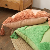 Handmade Embroidered Dual Diamond Pattern Tassel Edges Cushion Cover